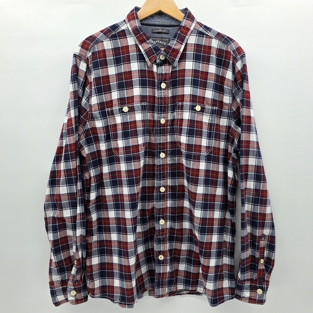 Fat Face Shirt Mens XL Red Blue Plaid‎ Long Sleeve Classic Fit Button Up